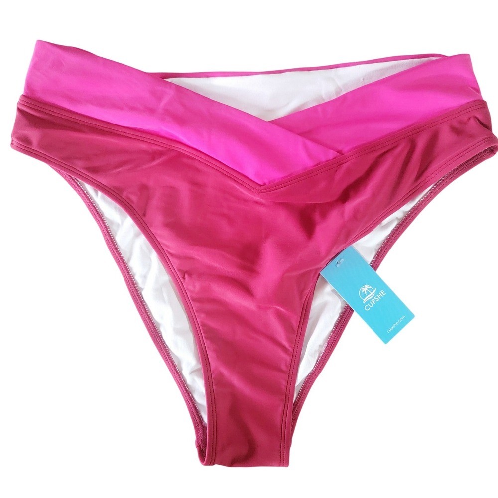 Cupshe L Live Life On The Beach Bikini Bottom Swimwear Hot Pink Hi Cut Leg NWT